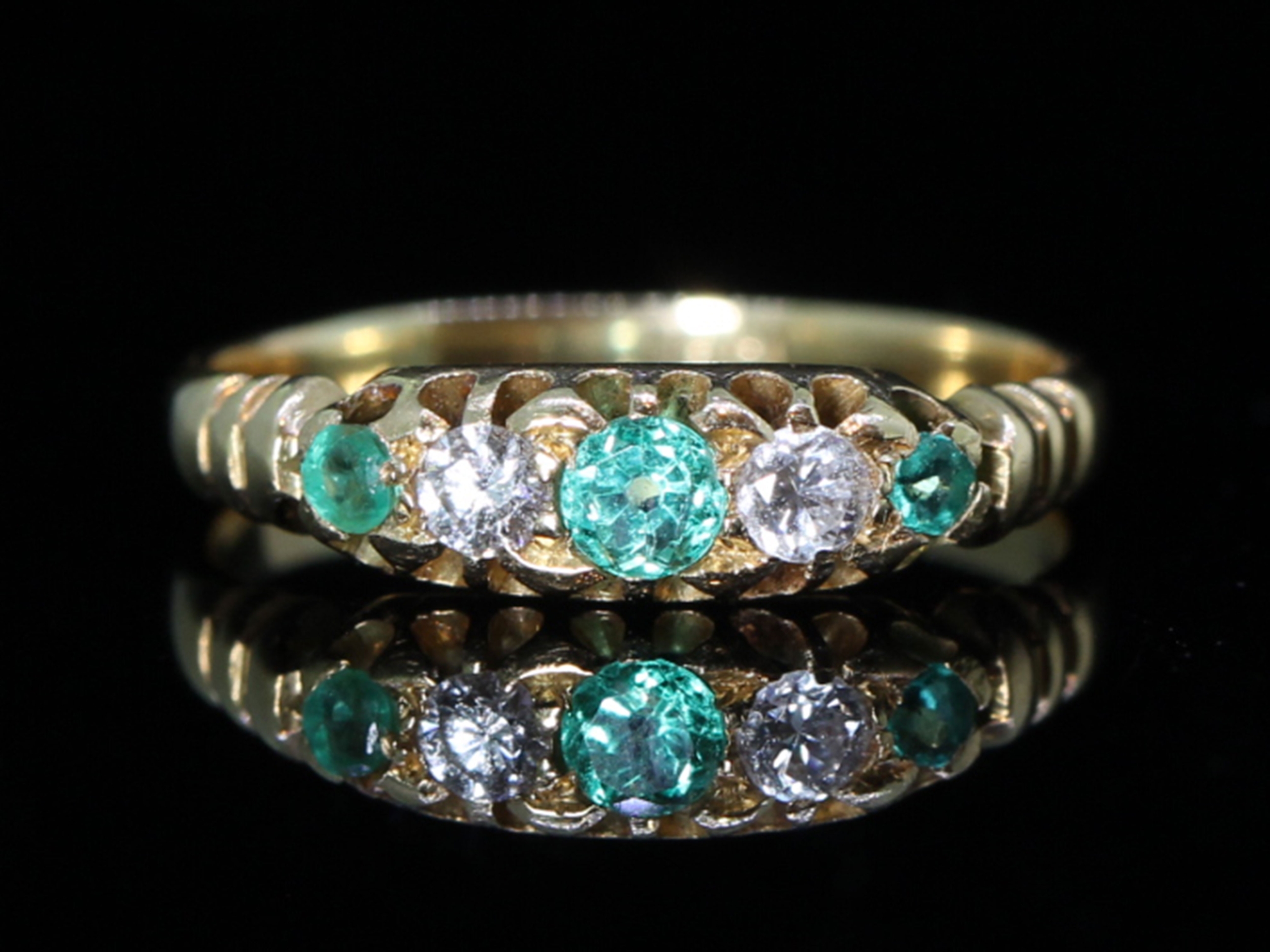 Edwardian emerald and diamond 18ct gold gypsy ring