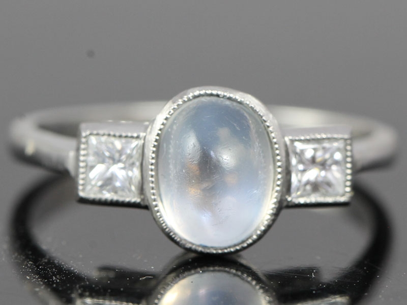  elegant moonstone and diamond platinum ring
