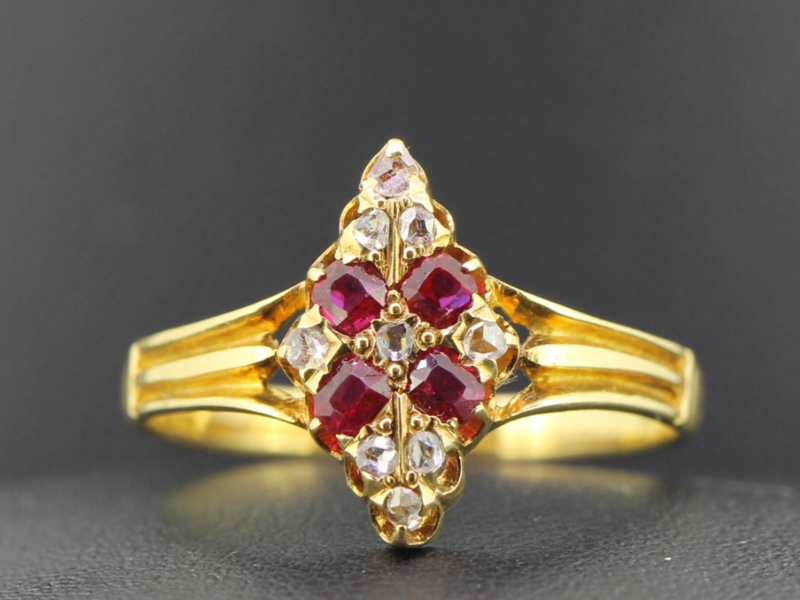 Fabulous victorian burmese ruby and diamond 18 carat gold ring