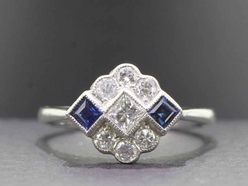 fabulous sapphire and diamond platinum art deco inspired ring