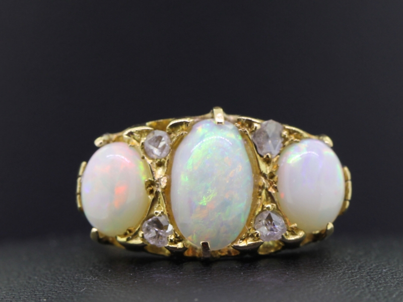 Wonderful edwardian opal and diamond 18 carat gold ring