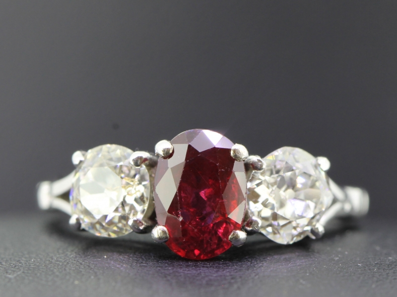 Fabulous ruby and diamond  gold trilogy ring