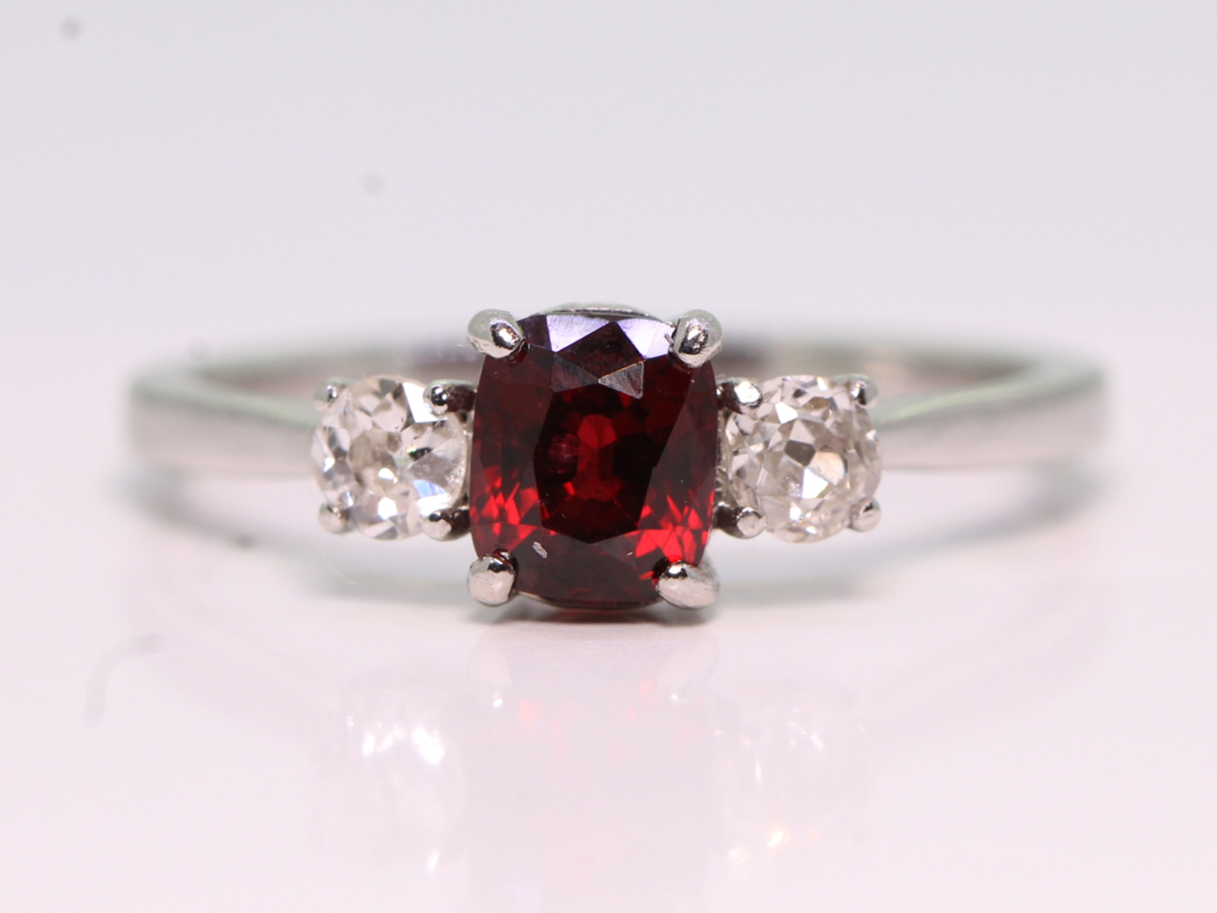 Vintage spinel and diamond platinum trilogy ring