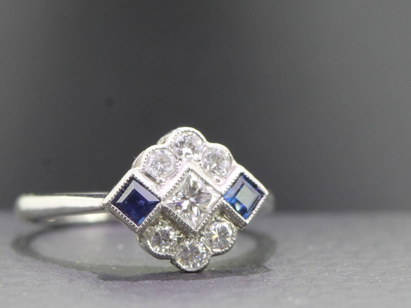  fabulous sapphire and diamond platinum art deco inspired ring