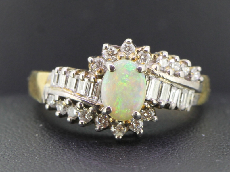  stunning opal and diamond 18 carat gold cluster ring