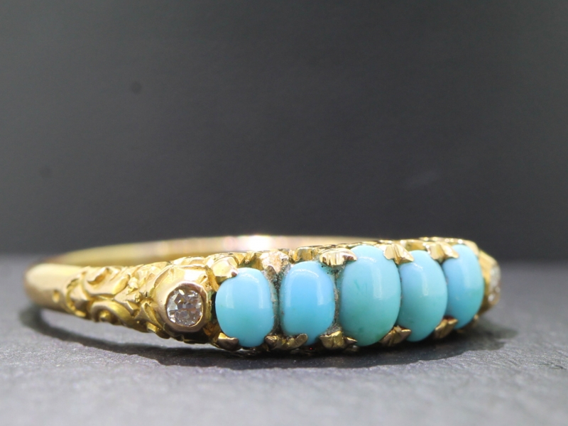  beautiful victorian turquoise and diamond 18 carat gold ring