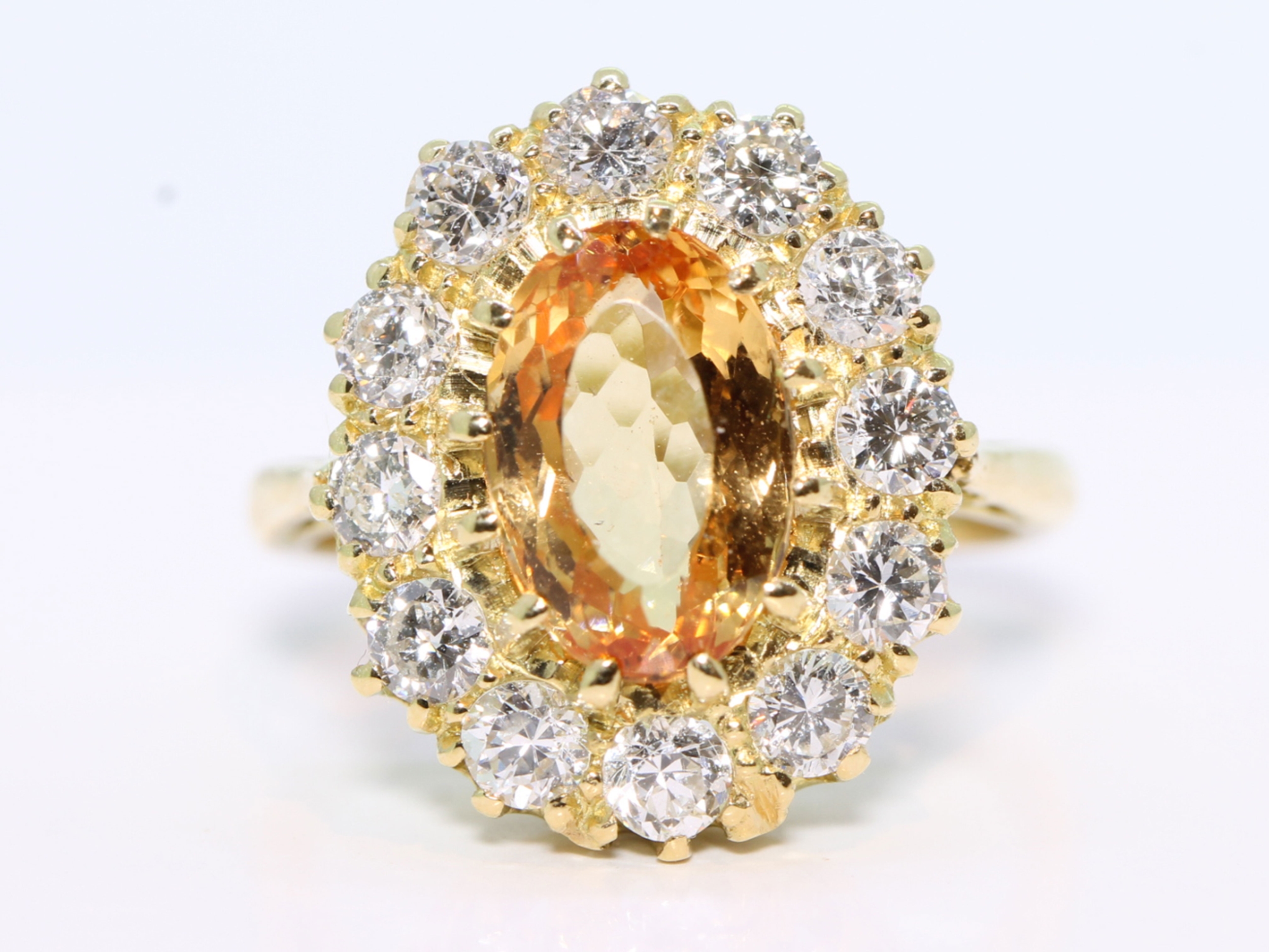 Vintage imperial topaz and diamond 18ct gold cluster ring