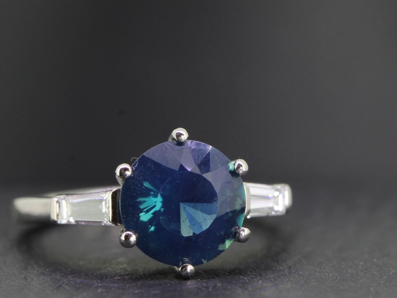 Gorgeous art deco inspired sapphire and diamond platinum trinity ring