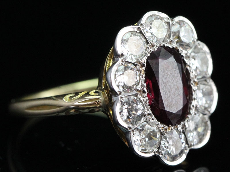  stunning ruby and diamond 18 carat gold cluster ring