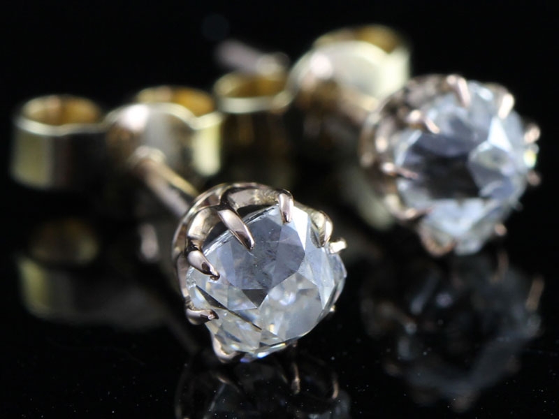 Striking georgian diamond 18 carat gold stud earrings
