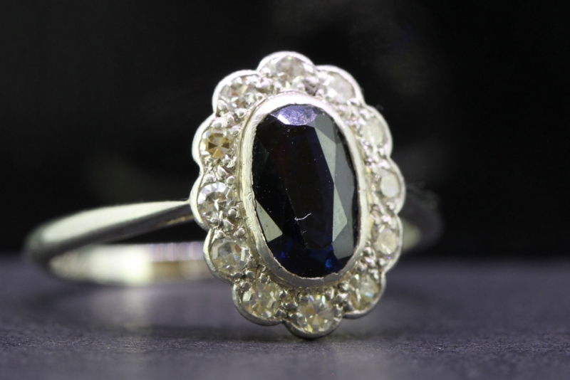 Gorgeous sapphire and diamond  platinum and gold cluster ring