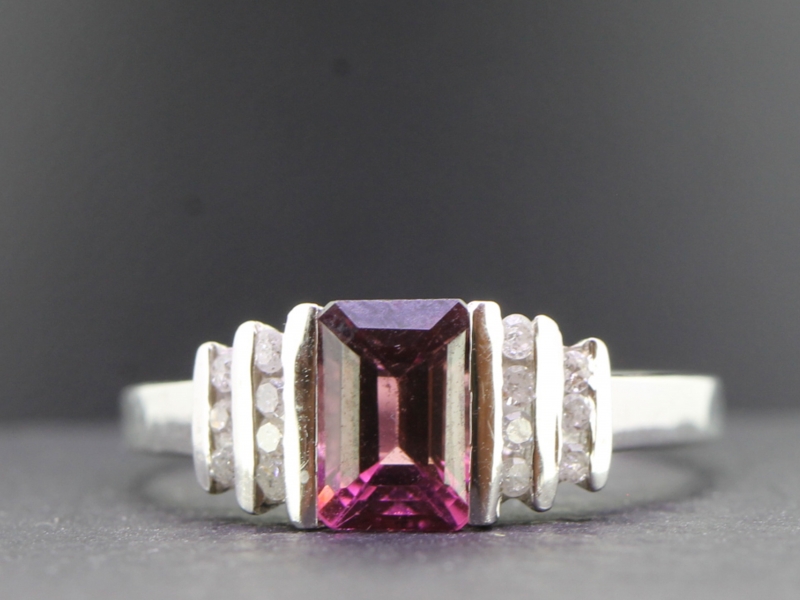 Wonderful pink tourmaline and diamond art deco inspired gold ring
