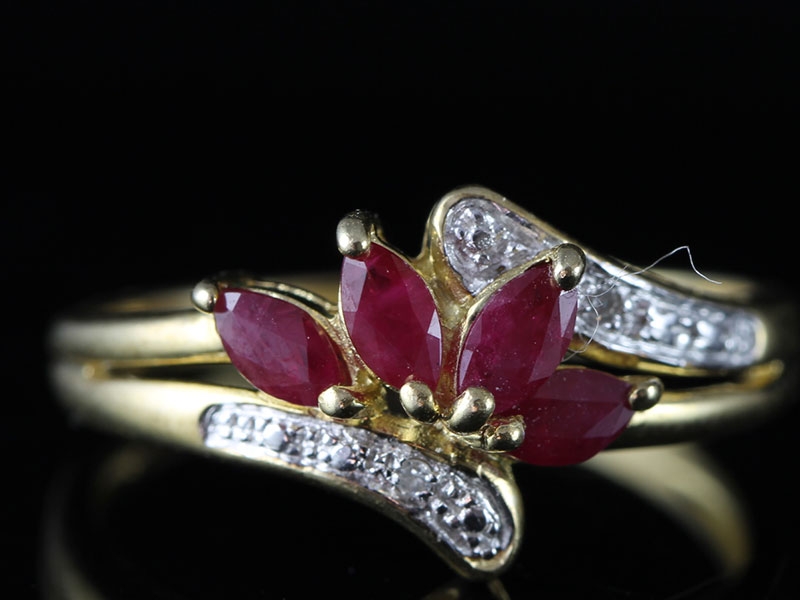 romantic ruby and diamond 9 carat gold ring
