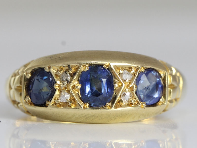 Wonderful edwardian sapphire and diamond 18 carat gold gypsy ring