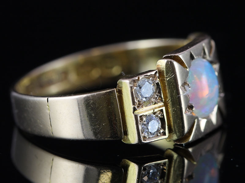 Superb edwardian opal and diamond 15 carat gold ring