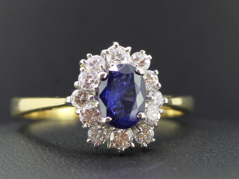 Stunning sapphire and diamond 18 carat gold cluster ring