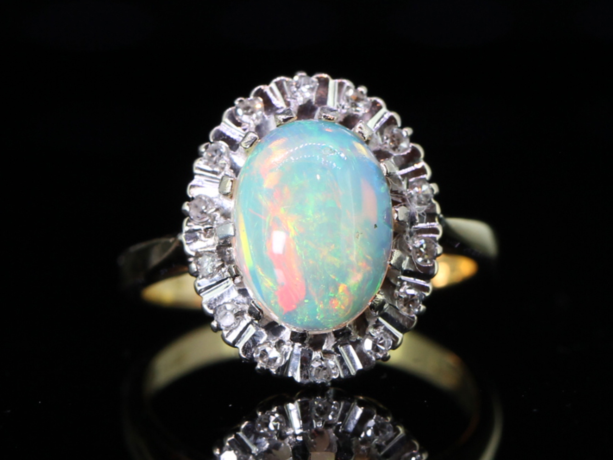 Wonderful 1940s opal and diamond 18 carat gold cluster ring