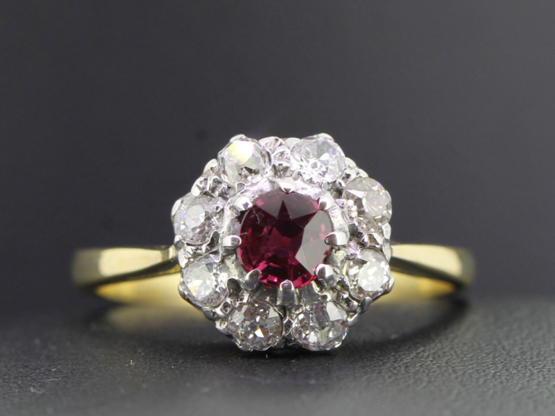 Spectacular georgian ruby and diamond 18 carat gold and silver ring