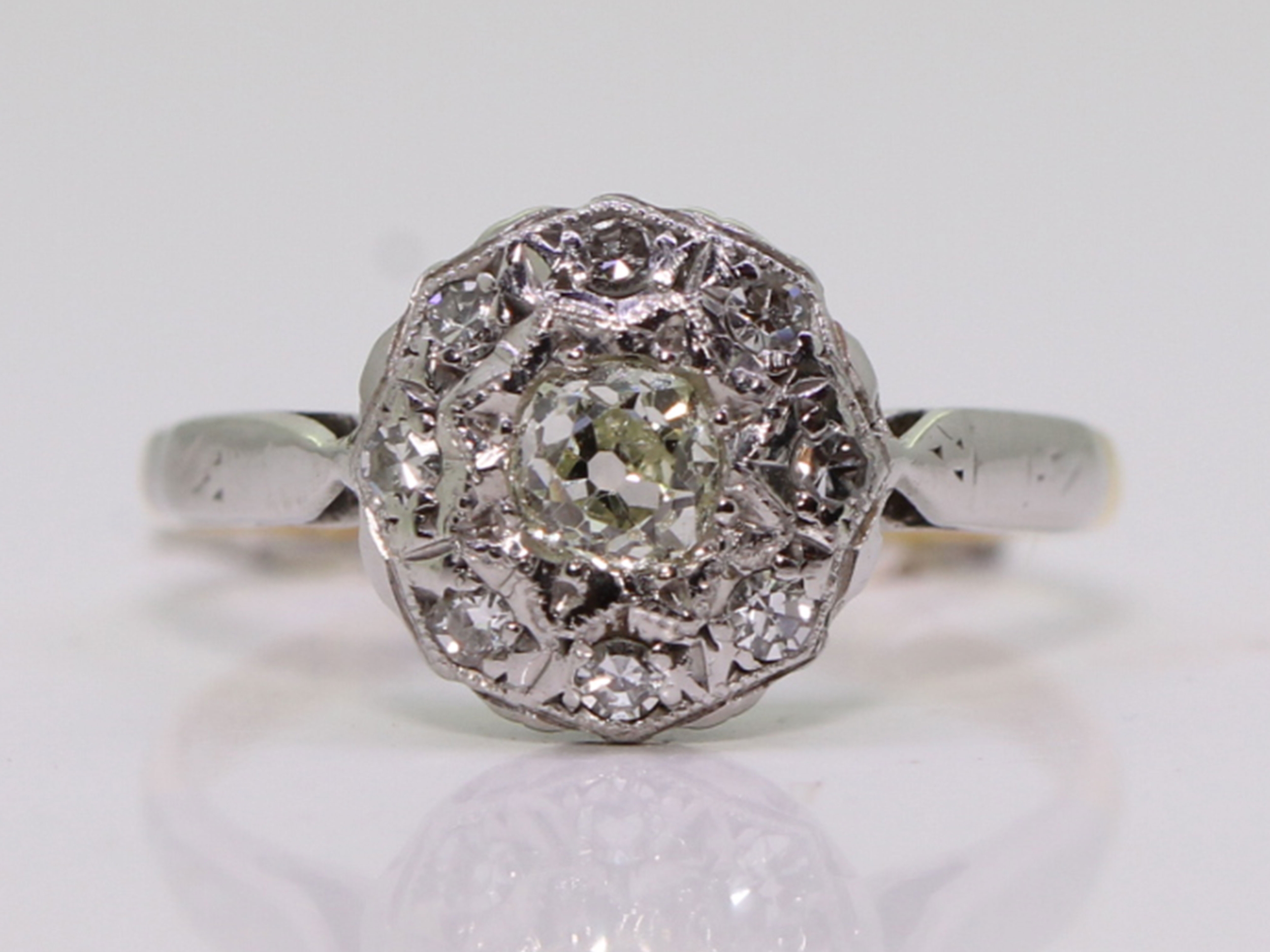 Art deco diamond coronet platinum and 18ct gold and platinum ring