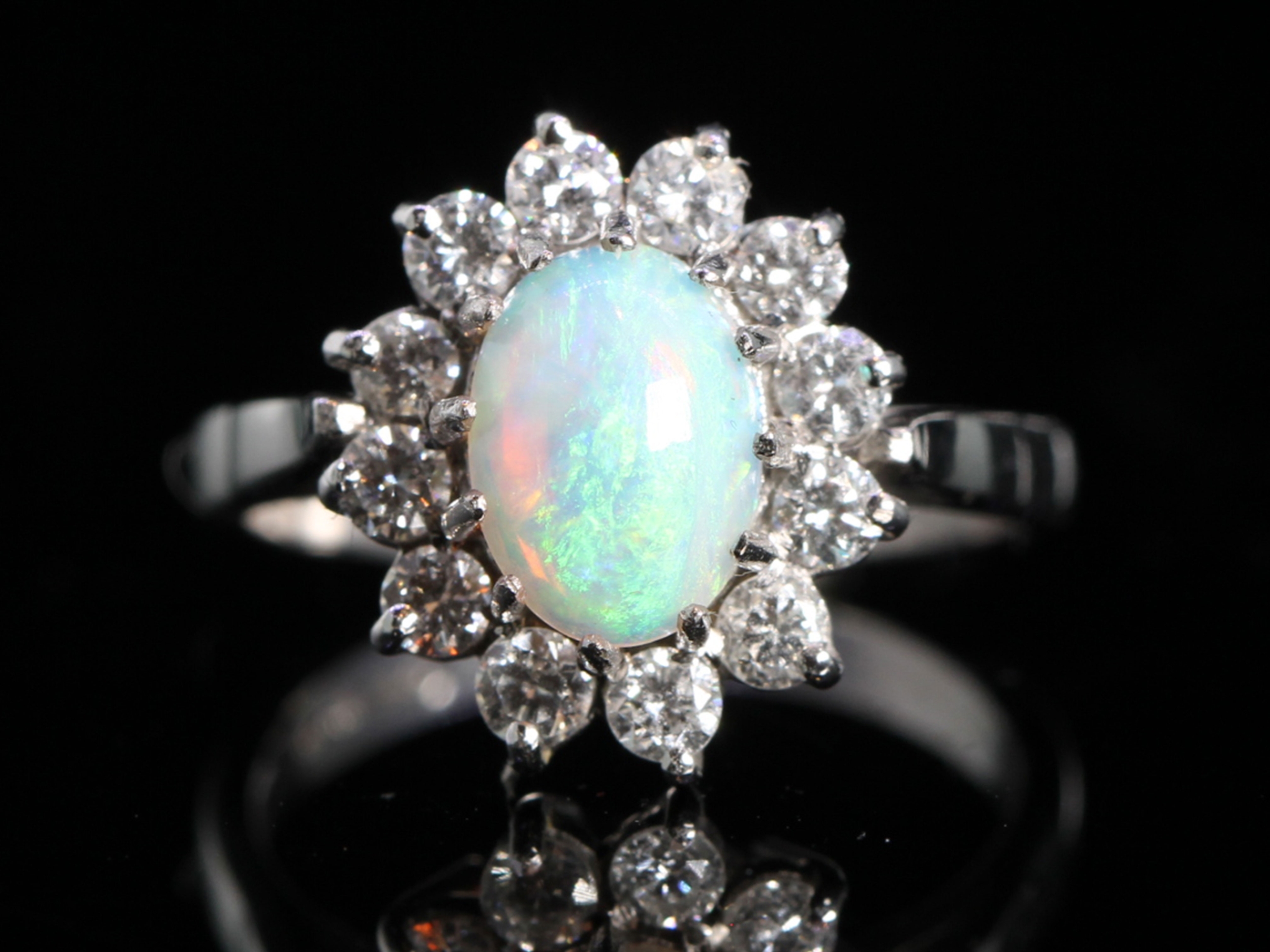 Vintage opal and diamond 18ct gold cluster ring