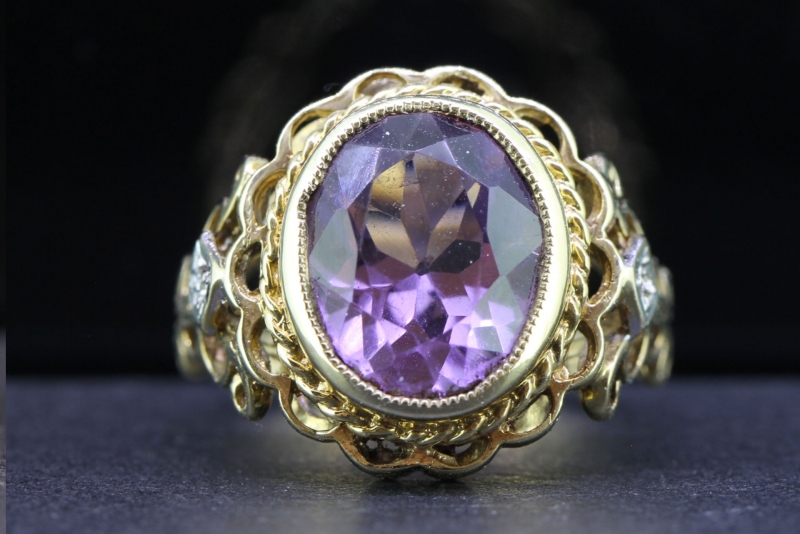Magnificent amethyst and diamond 18 carat ring