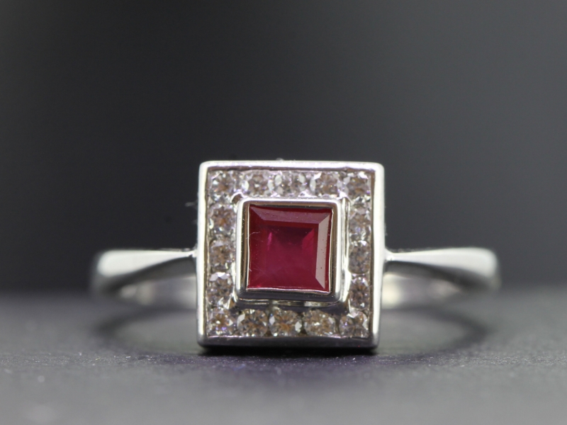 Wonderful art deco inspired ruby and diamond 18 carat white gold ring