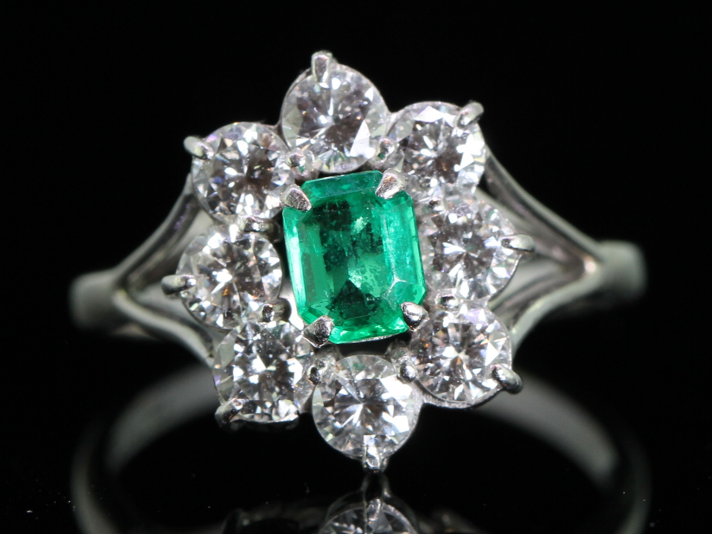 Colombian emerald and diamond 18 carat gold and platinum ring