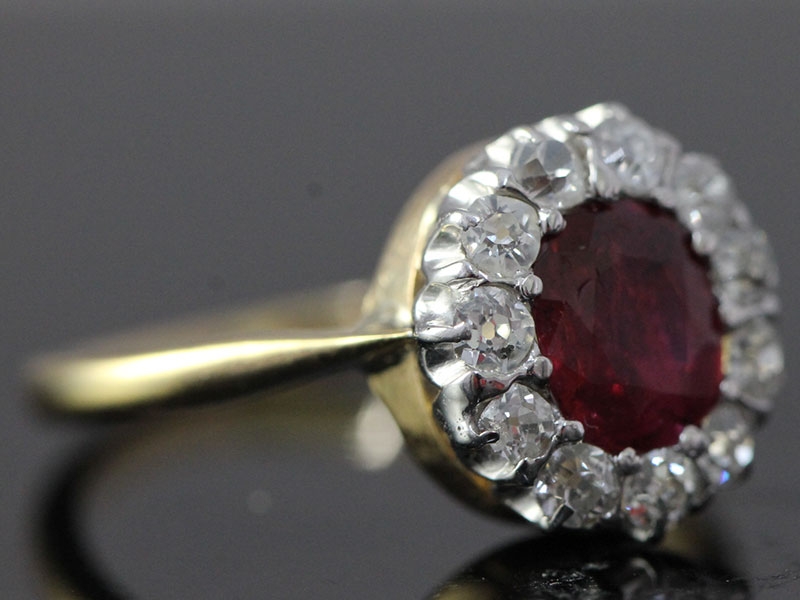Exquisite ruby and diamond 18 carat gold cluster ring