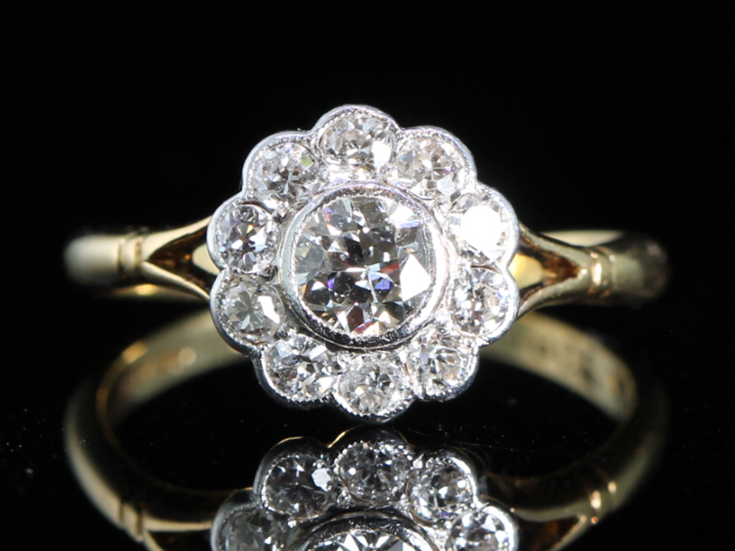 Edwardian diamond daisy 18ct and platinum ring