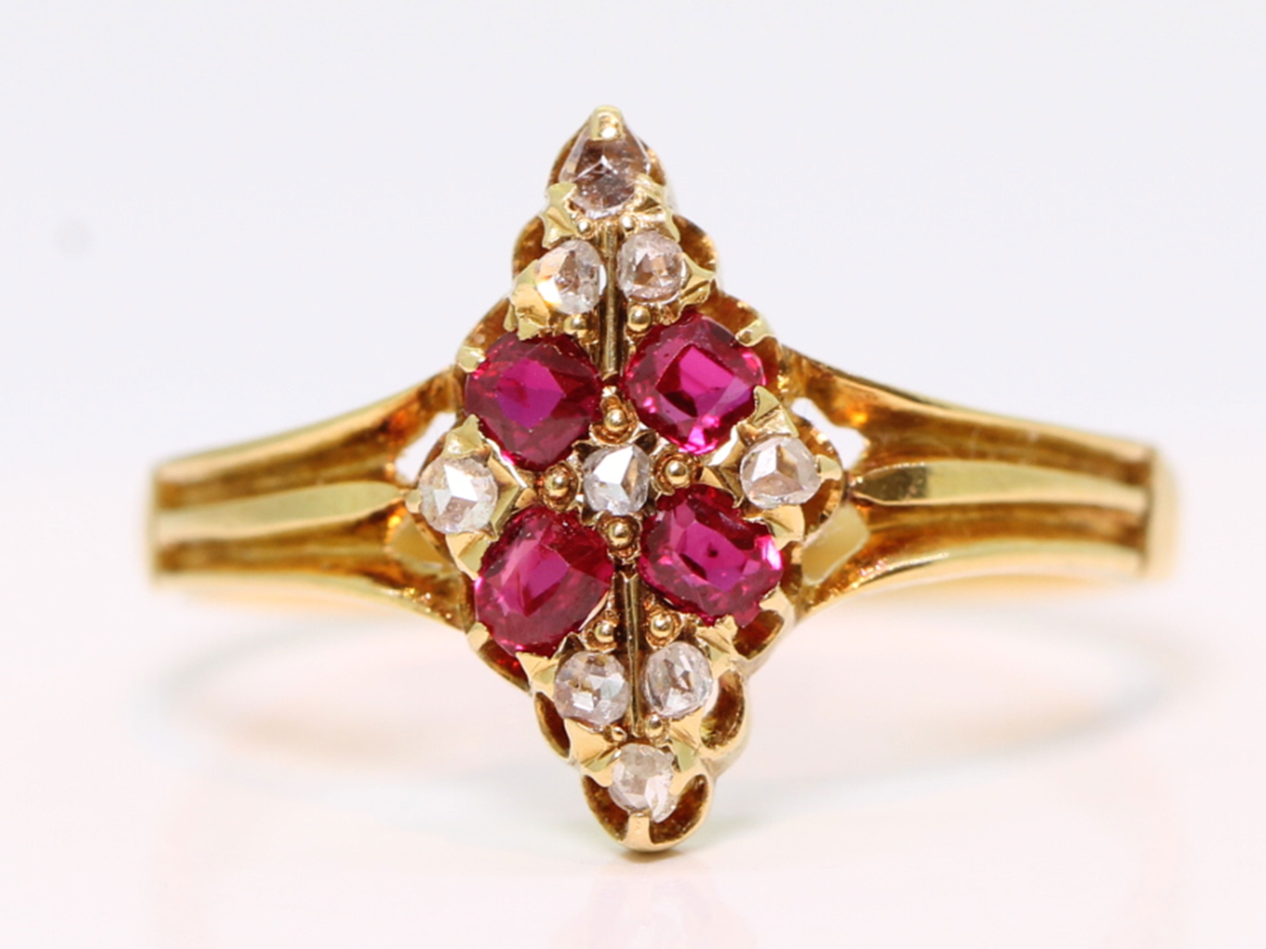 Victorian burmese ruby and diamond 18ct gold ring