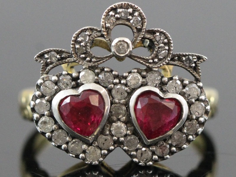 Gorgeous victorian inspired ruby and diamond 18 carat gold ring