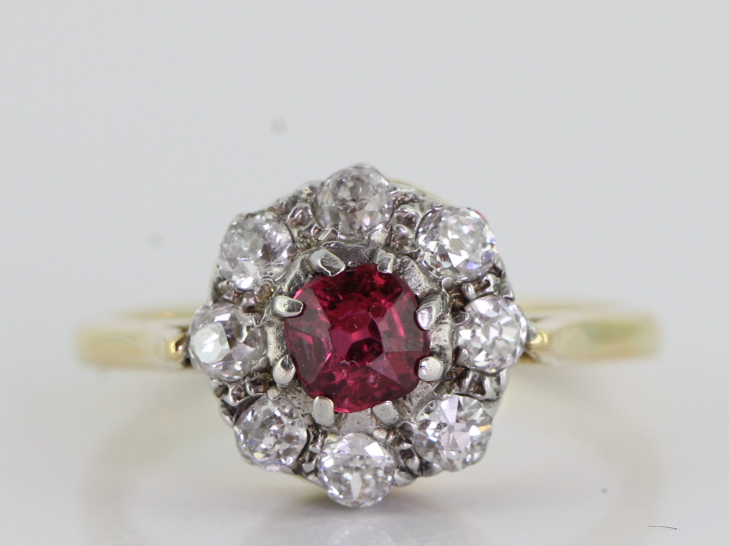 Gorgeous ruby and diamond 18 carat gold cluster ring