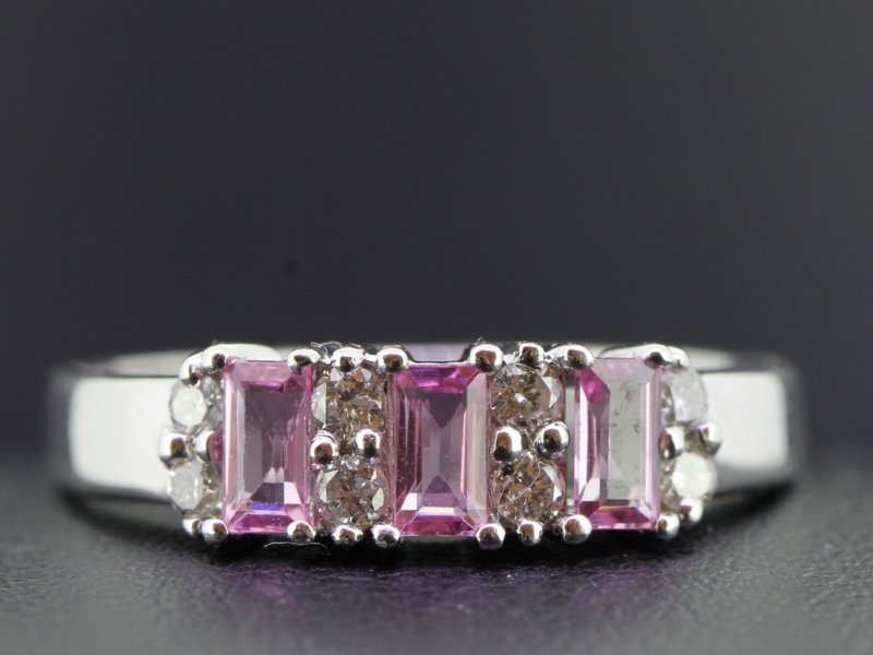 Pretty pink sapphire and diamond 18 carat gold ring