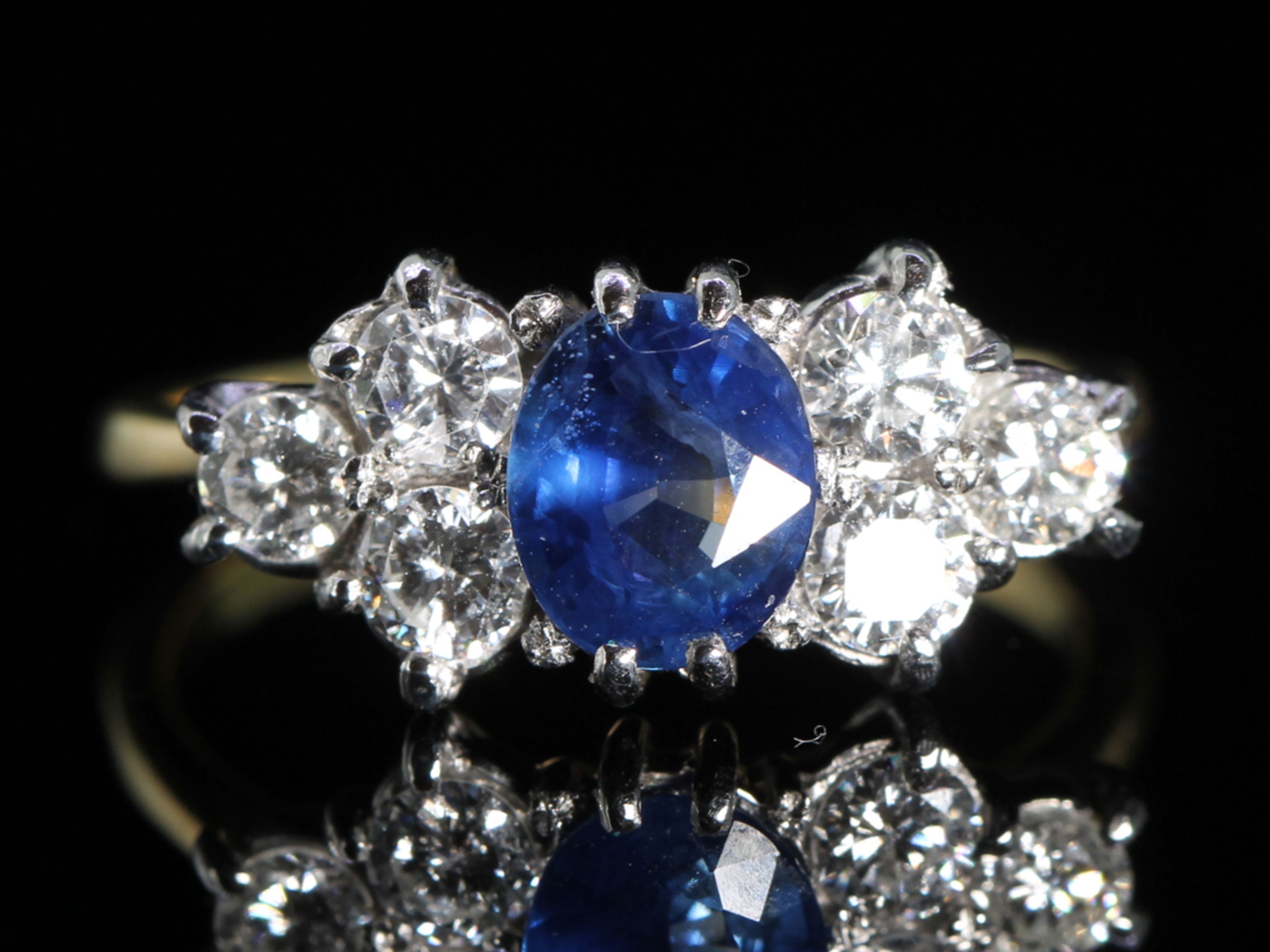  vintage 2ct sapphire and diamond platinum and 18ct gold ring