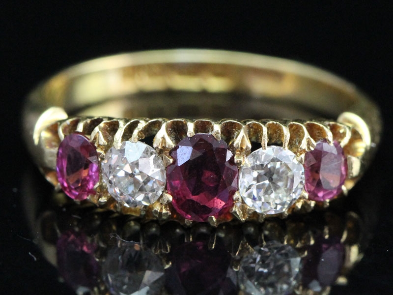 Gorgeous edwardian ruby and diamond 18 carat gold ring