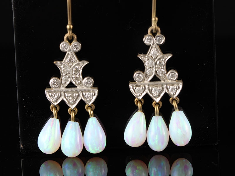 Gorgeous cultured opal and diamond 9 carat gold earrings