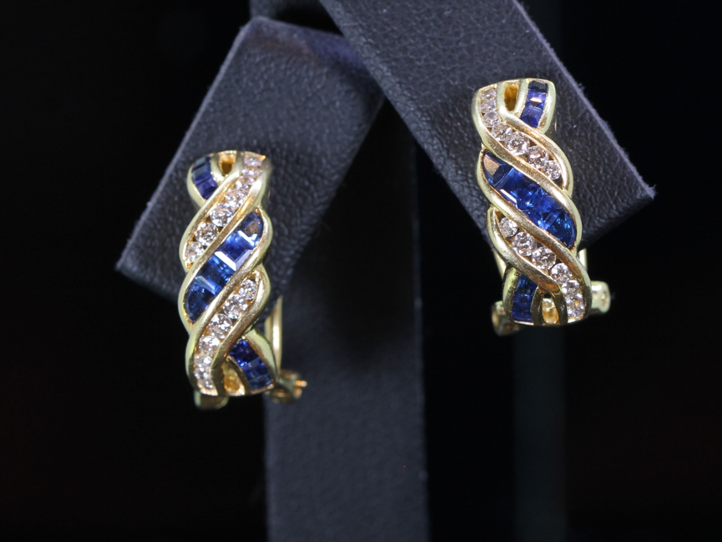Retro sapphire and diamond huggie 18ct gold earrings 