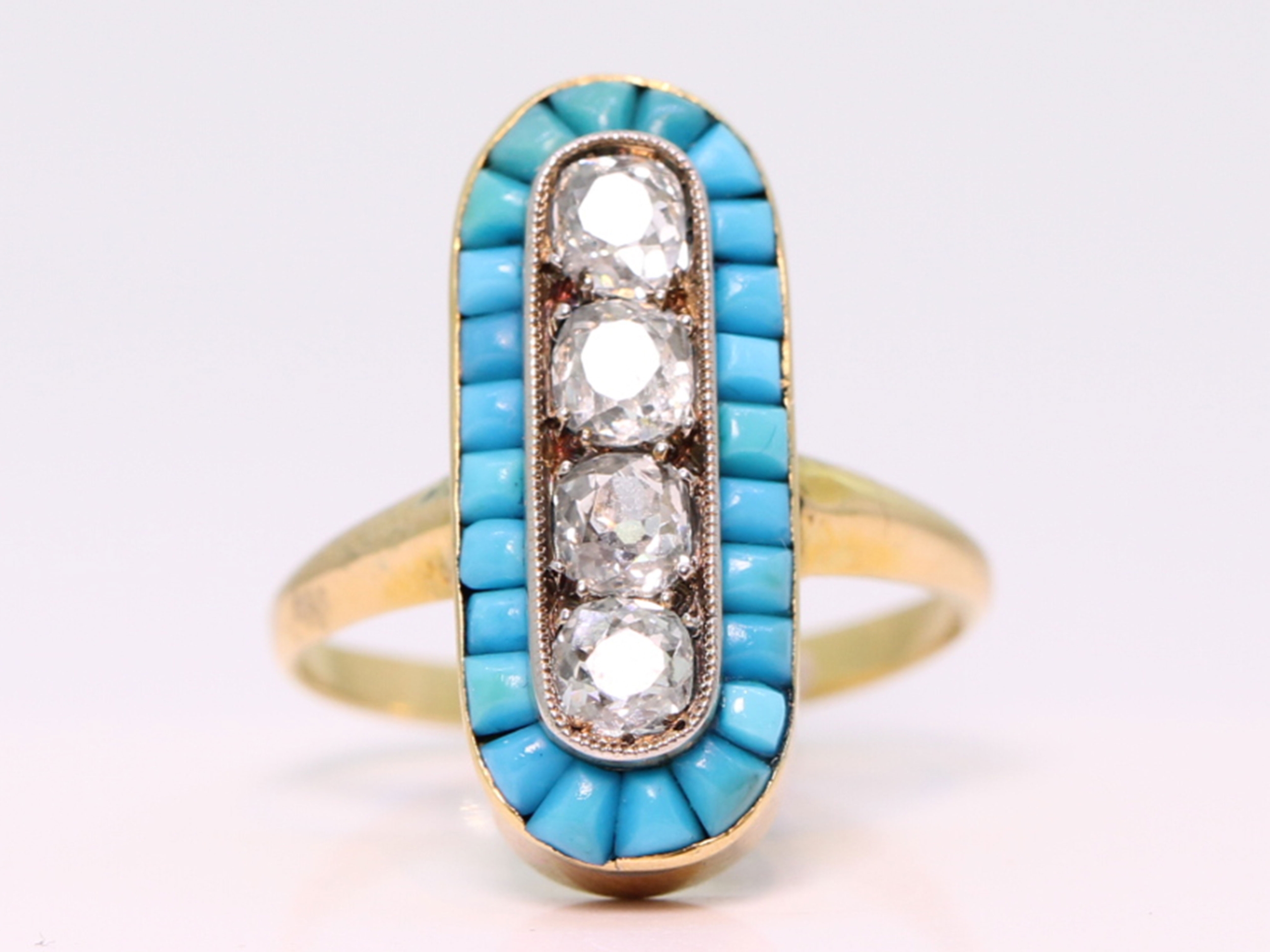 Victorian diamond and turquoise 18ct gold ring