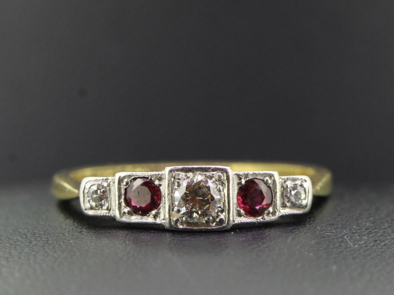 Pretty ruby and diamond platinum and 18 carat gold band