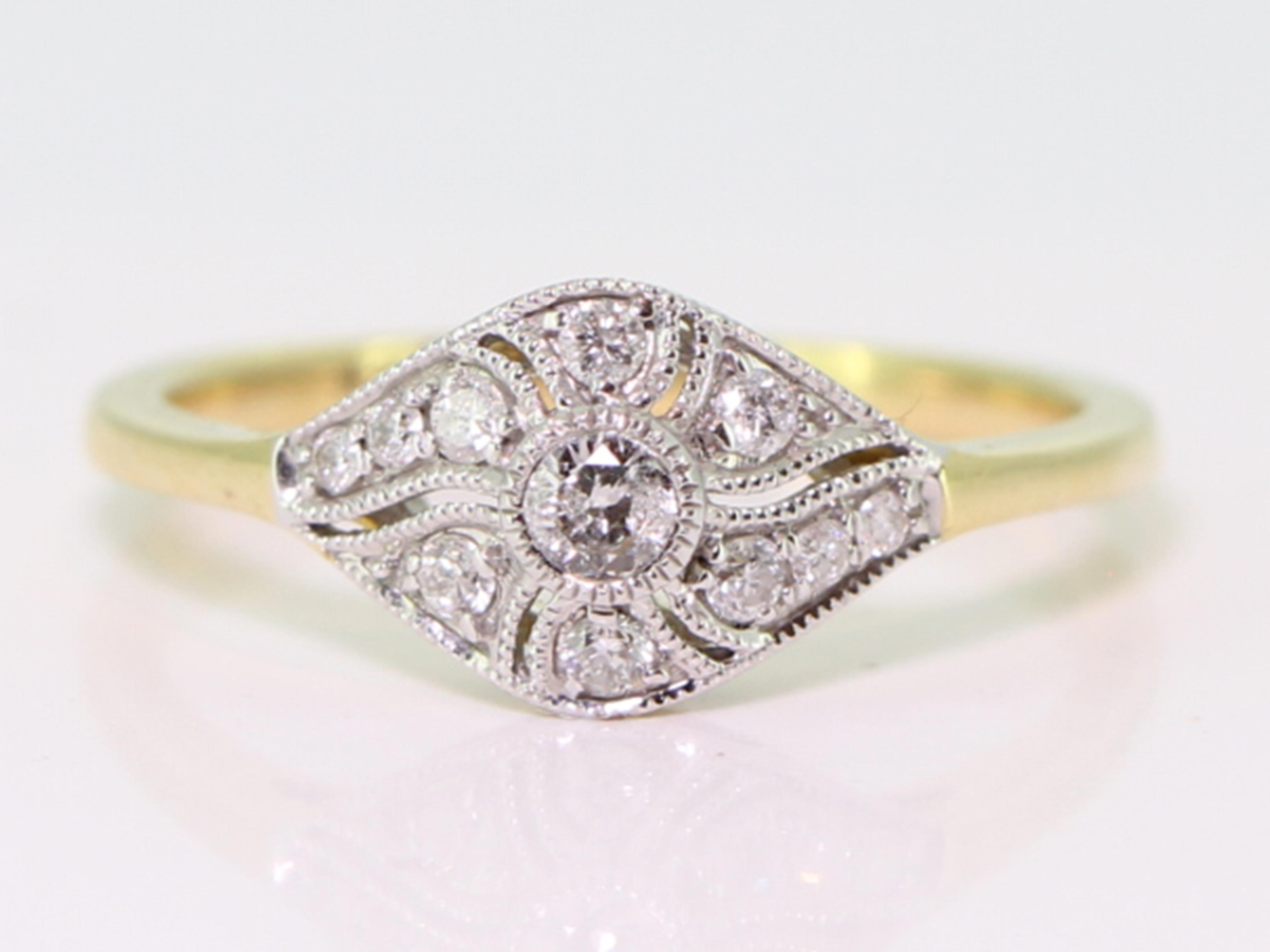 Unique art deco inpsired diamond 18 carat gold ring