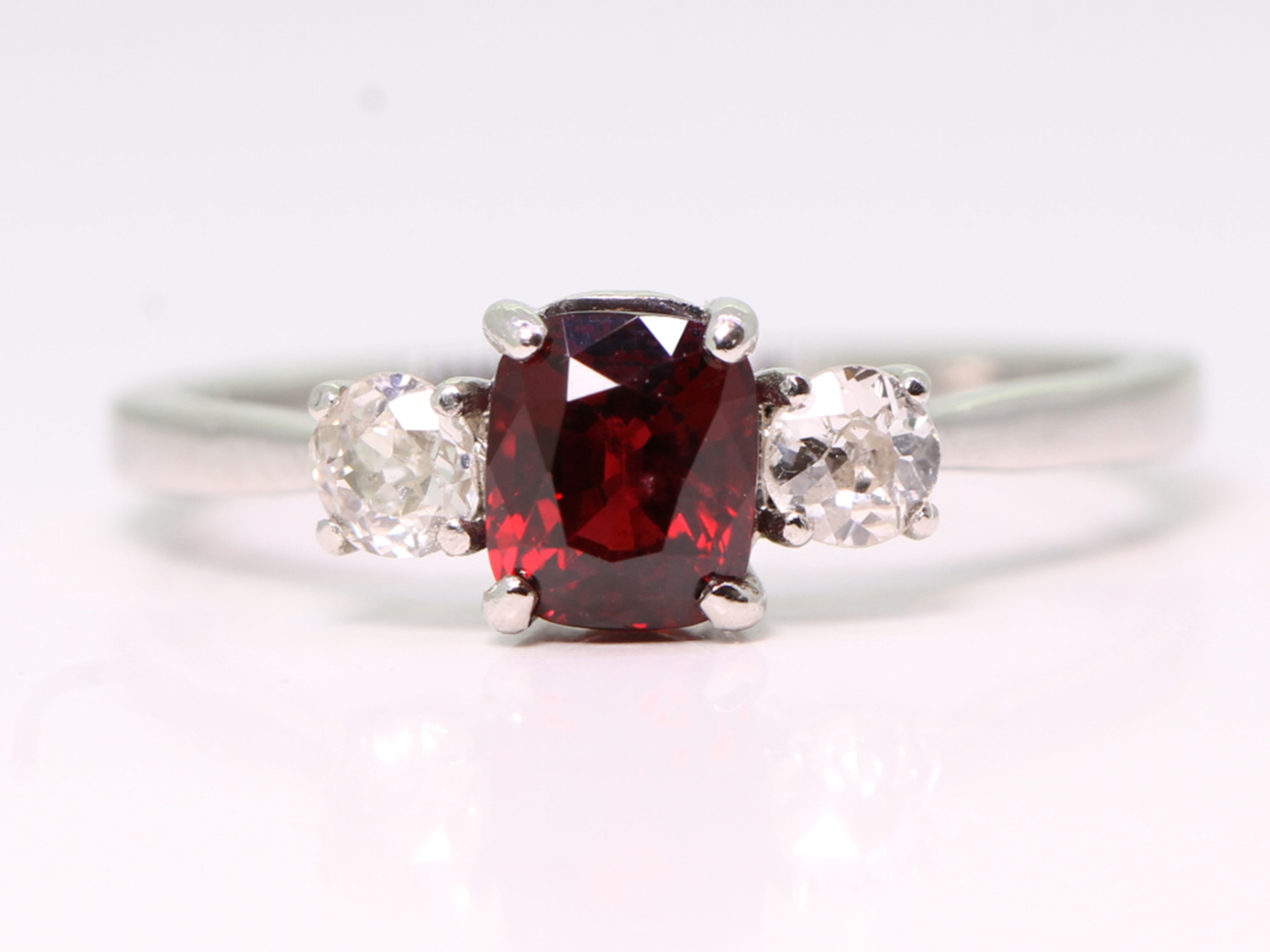 Vintage spinel and diamond platinum trilogy ring