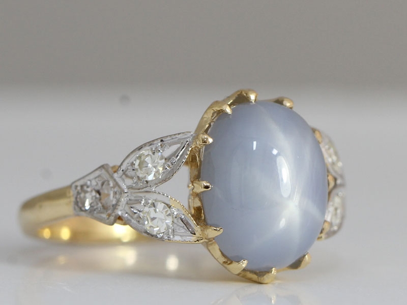 Stunning star sapphire and diamond art deco inspired 18 carat gold cocktail ring