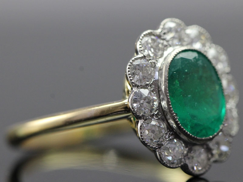  stunning edwardian colombian emerald and diamond 18 carat gold cluster ring