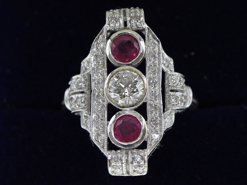  superb ruby and diamond art deco inspired 18 carat gold ring