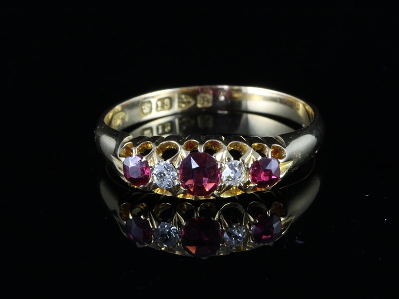 Genuine antique edwardian 18ct ruby and diamond ring