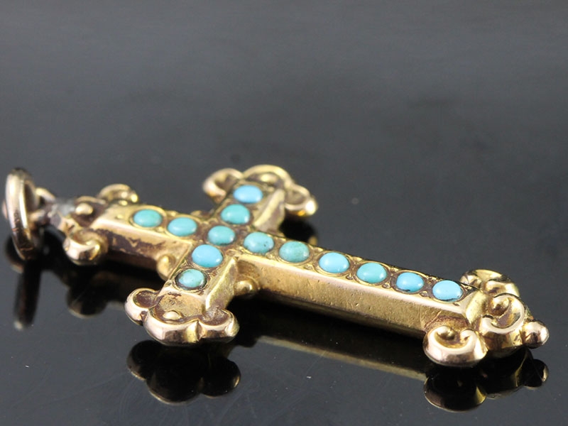 Stunning edwardian diamond and turquoise gold cross