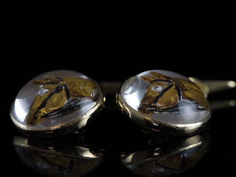 Circa 1920's 18 carat gold intaglio crystal horse cufflinks