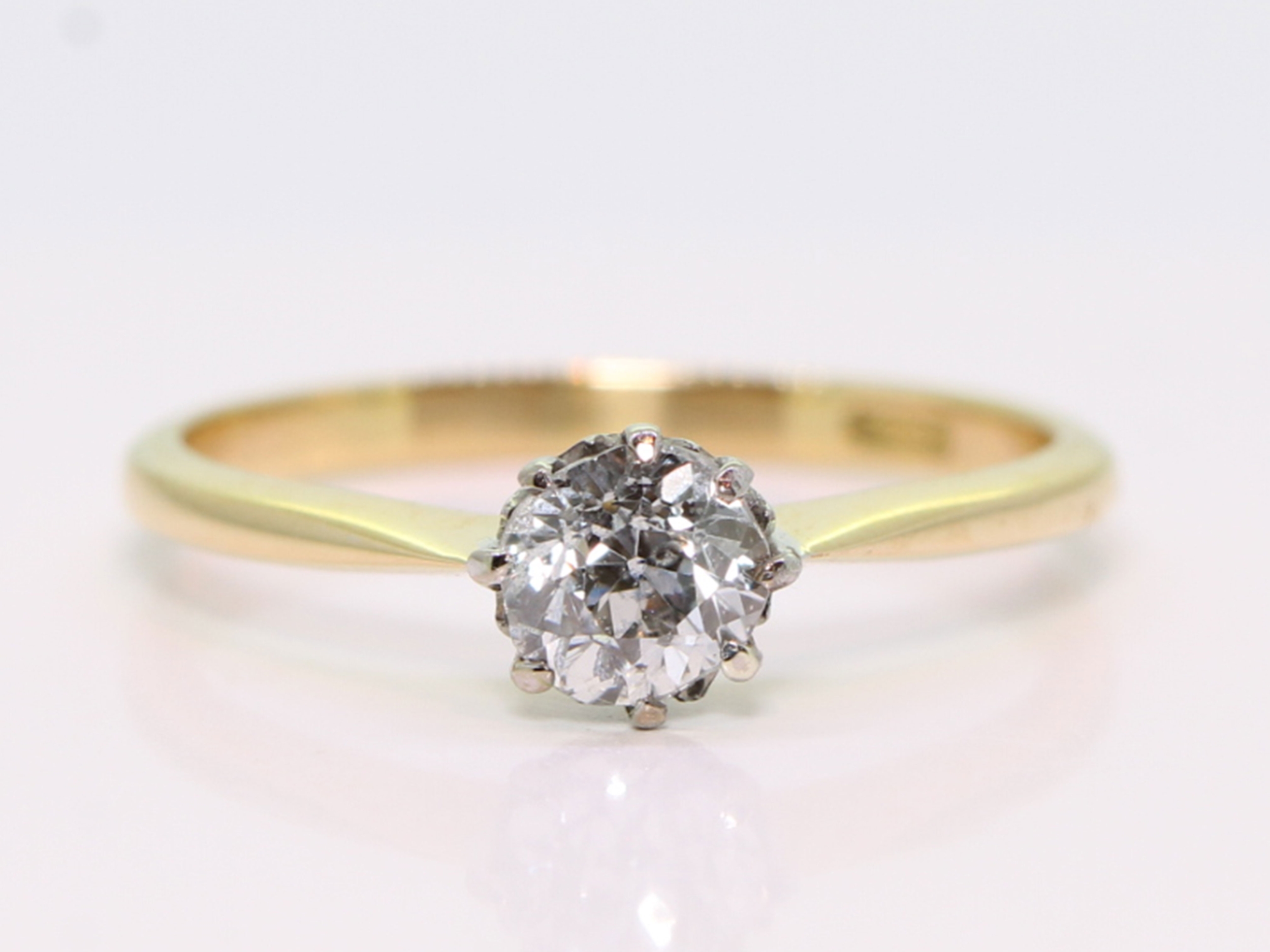 Edwardian old cut diamond solitaire 18ct gold ring