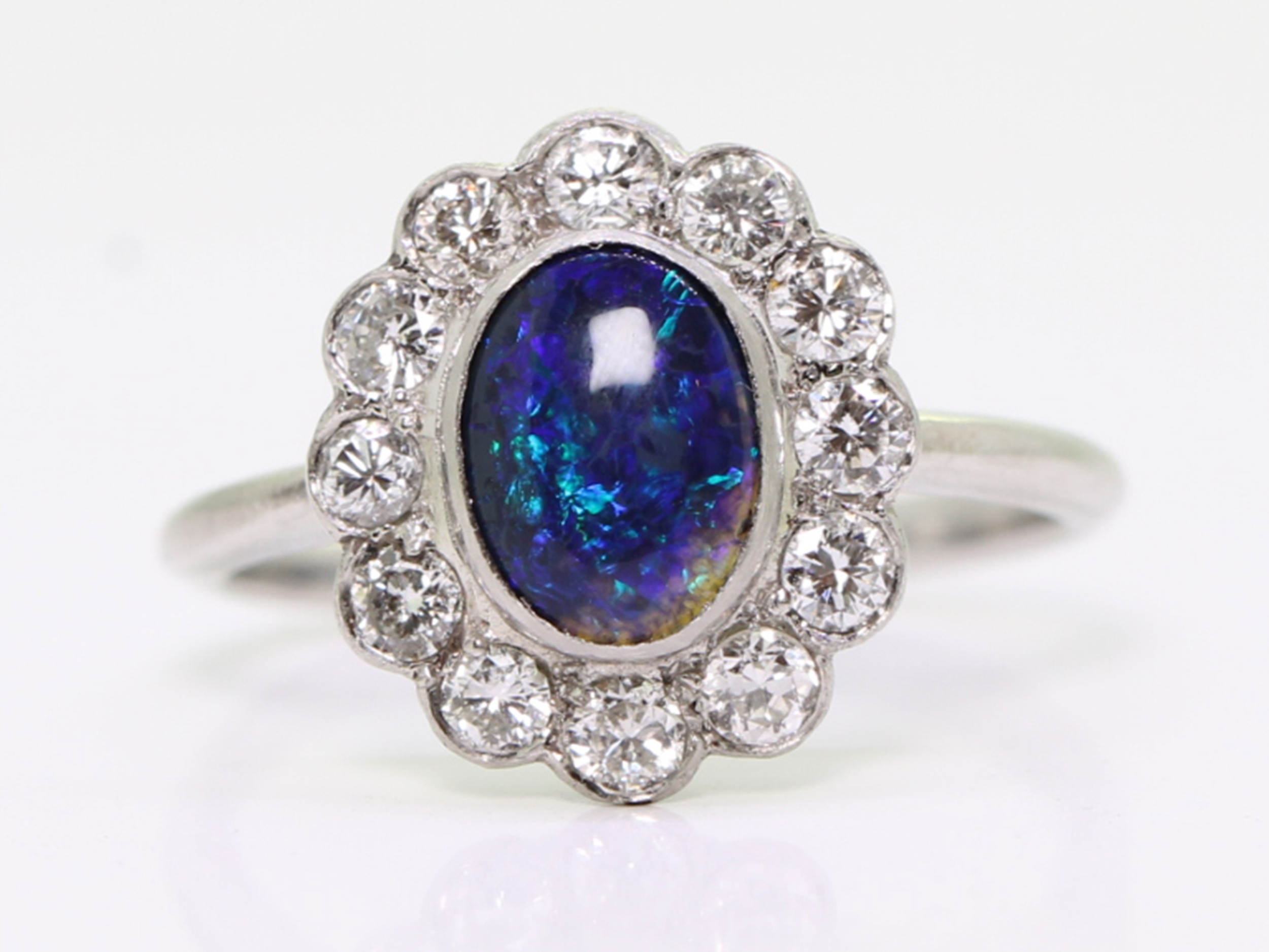 vintage black opal and diamond cluster platinum ring