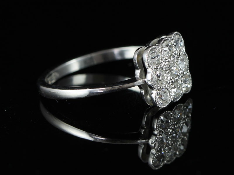 Stunning square art-deco diamond cluster ring in platinum